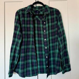 GAP Green and Black Plaid Button Down Shirt, Size Large